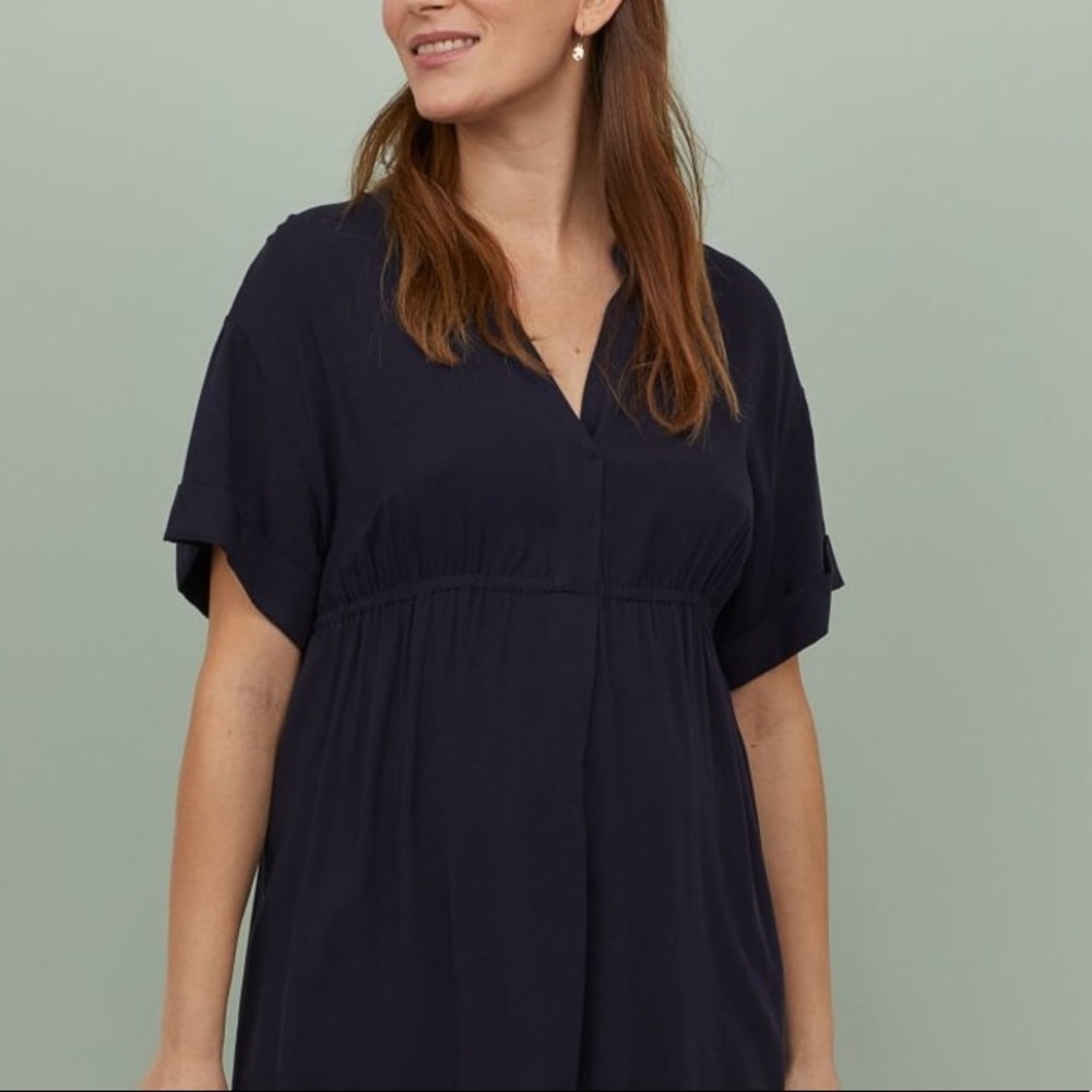 H&M Mama V Neck Navy Dress